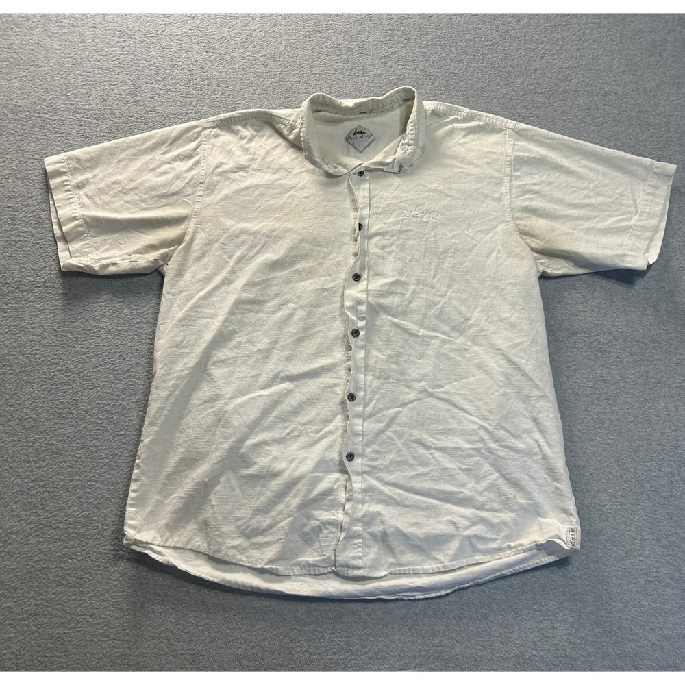 Blanc du Nil  Button Up Shirt Mens Large Linen Blend WhiteShort Sleeve Resort